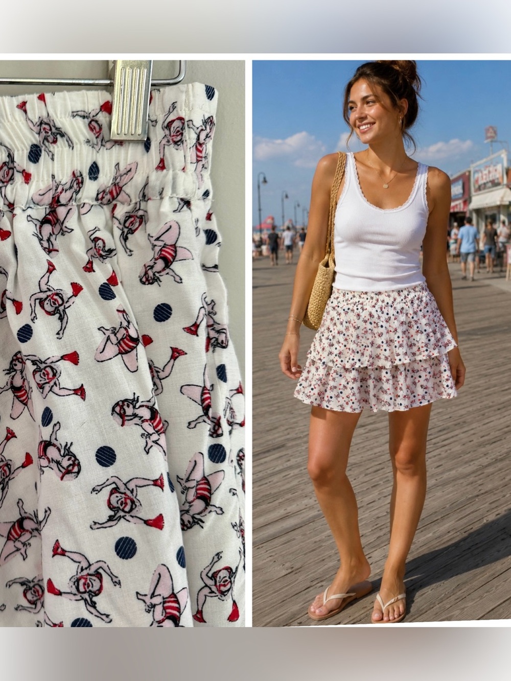 ZARA White Layered Mini Skirt with Adorable Swimmers Pattern